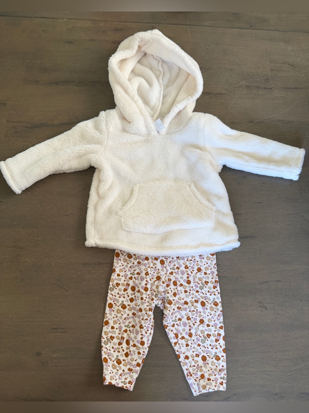 Carters 2pc Cozy Cream Sherpa Hoodie & Floral Leggings Set